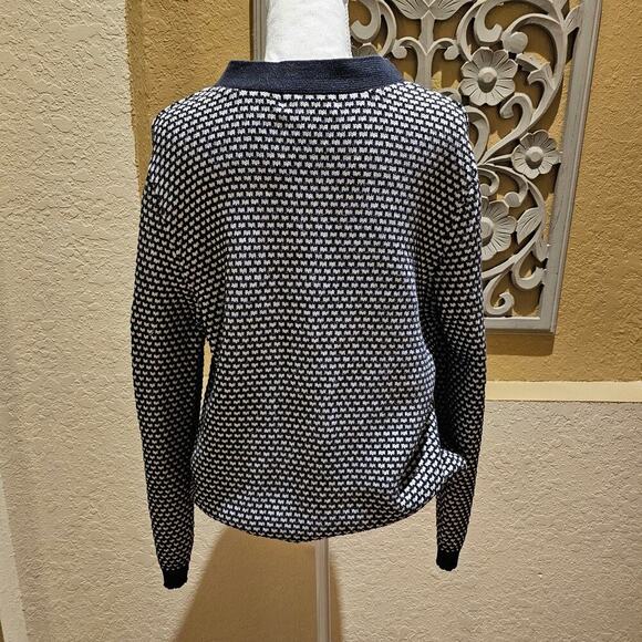 Karen Scott Knit Sweater Black White Polka Dot Retro Mod Preppy Y2K Academia - Picture 4 of 8